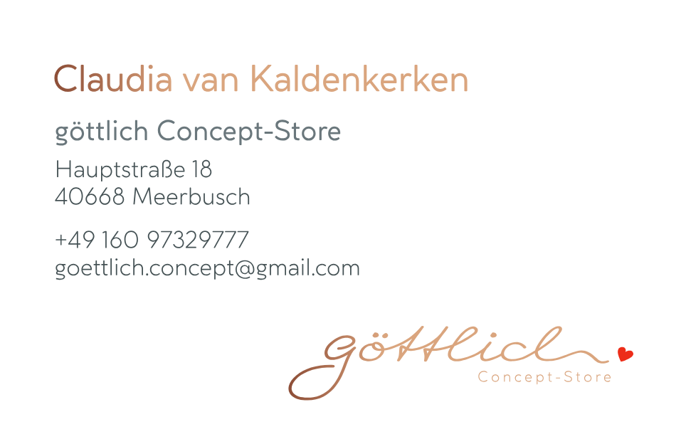 Visitenkarte des g&ouml;ttlich Concept-Stores mit Kontaktdaten